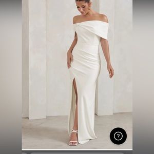 ClublLondon Eva White Bardot Bow Detail Maxi Dress With Thigh Split